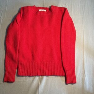 Radishes & Roses Vintage 100% Pure Wool Red Crewneck Sweater Ribbed Knit Taiwan
